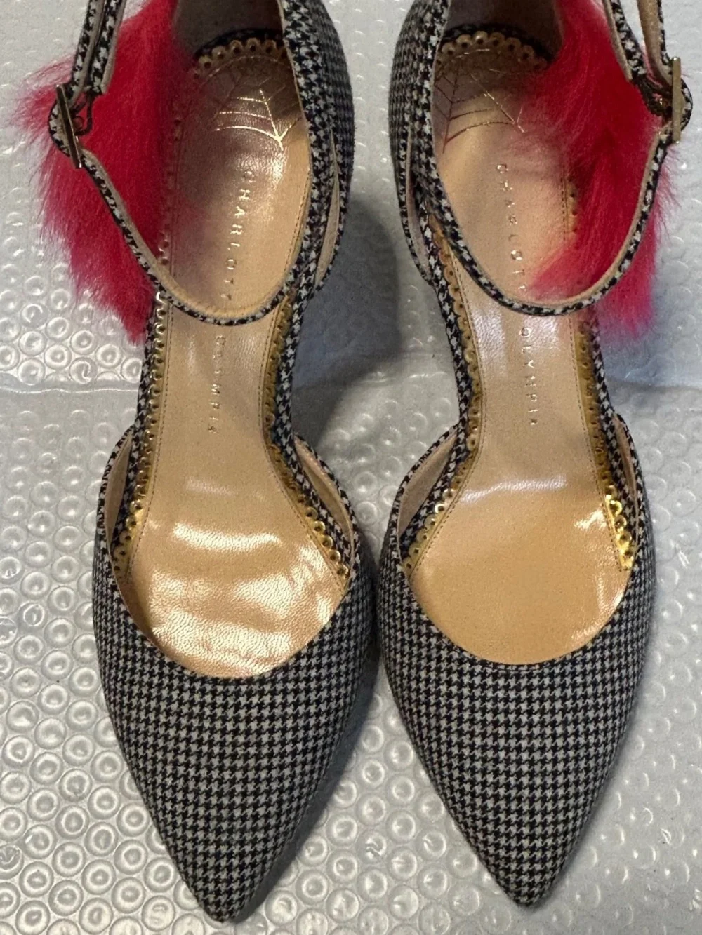 Charlotte Olympia Houndstooth Spider Web Pumps Heels Eu 37 1/2 US 7.5 Heel 3-3.9